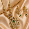 Divine Mayura Valli Temple Matte Rose Gold Necklace Set with Emerald Grace