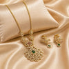 Divine Mayura Valli Temple Matte Rose Gold Necklace Set with Emerald Grace