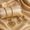 Divine Padma Jyoti Temple Matte Rose Gold Necklace Set with Ruby & Pearl Drops
