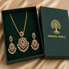 Divine Padma Jyoti Temple Matte Rose Gold Necklace Set with Ruby & Pearl Drops