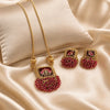 Divine Raktambara Temple Matte Rose Gold Necklace Set with Ruby Bead Tassels