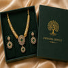 Divine Surya Prabha Temple Matte Rose Gold Necklace Set with Emerald Center