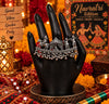 Doli Baraat Heritage alloy oxidized two-finger ring for women with traditional procession-inspired detailing and hanging bead accents