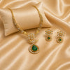Elegant Matte Rose Gold American Diamond Peacock Necklace Set with Emerald Drop