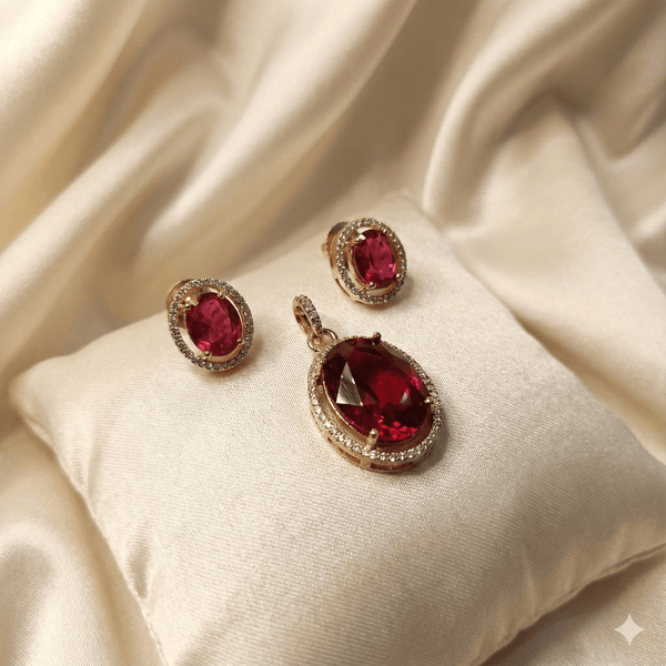 Elegant Ruby Halo Pendant & Earring Set | Ammaira Ammaira Jewelz