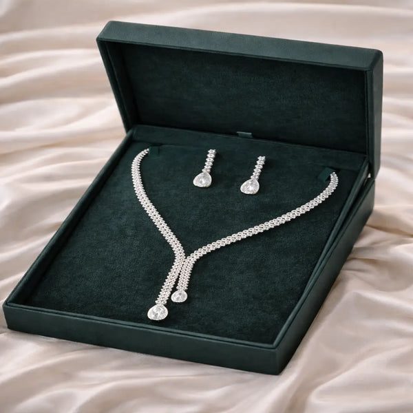Elegant Silver Plated Drop Necklace Set for Bridal & Party Wear