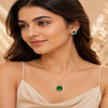 Luxury rose gold emerald green American Diamond halo pendant and stud earrings set for women