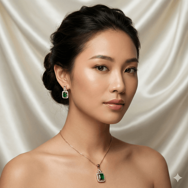 Emerald Green Rose Gold Pendant Set | Ammaira Jewelz Ammaira Jewelz