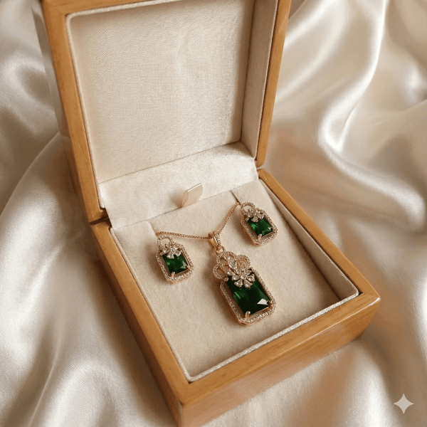 Emerald Green Rose Gold Pendant Set | Ammaira Jewelz Ammaira Jewelz