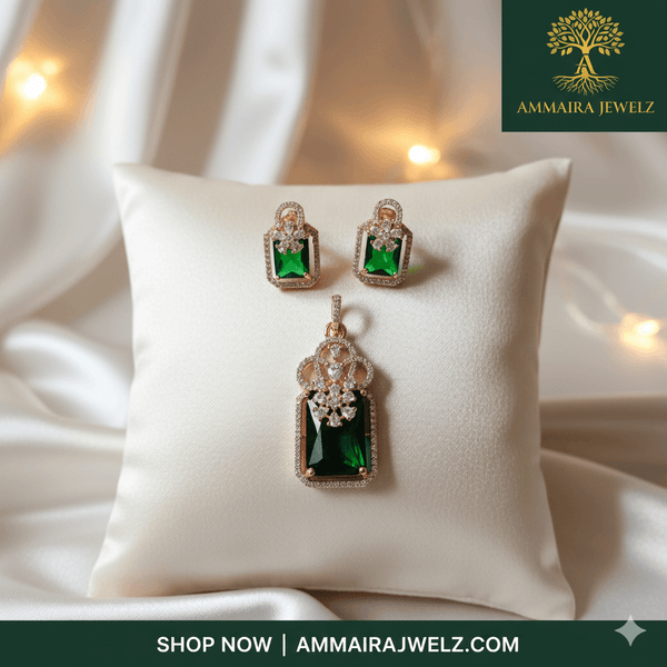 Emerald Green Rose Gold Pendant Set | Ammaira Jewelz Ammaira Jewelz