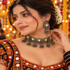 Floral jhumka oxidised necklace set with intricate motifs and dangling bead details for women