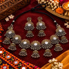 Floral jhumka oxidised necklace set with intricate motifs and dangling bead details for women