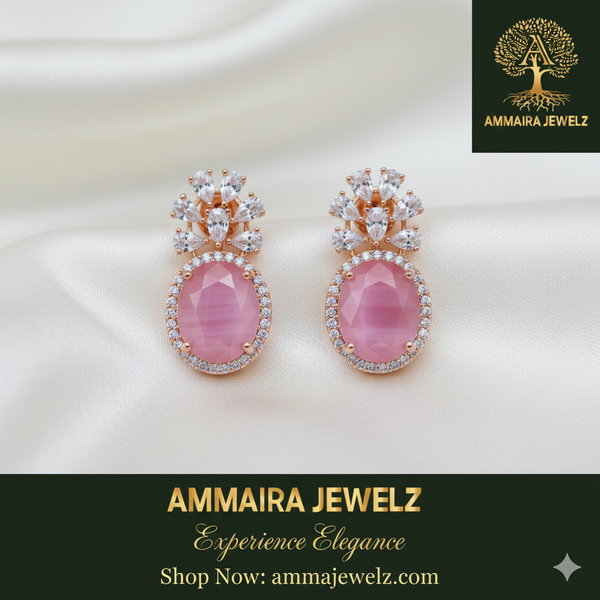 Ammaira's Pink Rose Petal Drop Earrings: Blush-Toned Brilliance