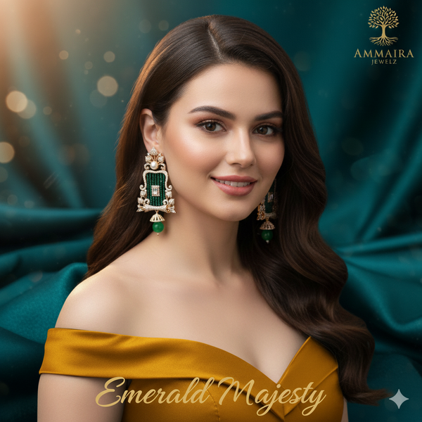 Ammaira's Emerald Majesty: Regal Chandelier & Pearl Drops
