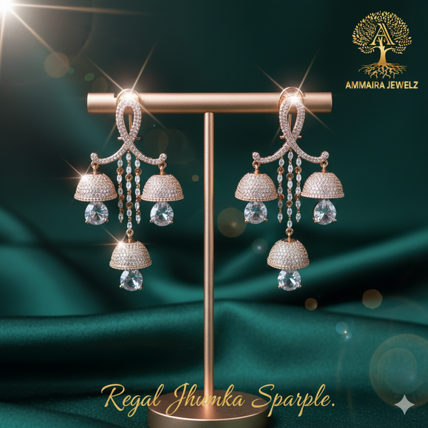 Ammaira's REGAL JHUMKA SPARKLE: Cascading Bell Chandelier Earrings