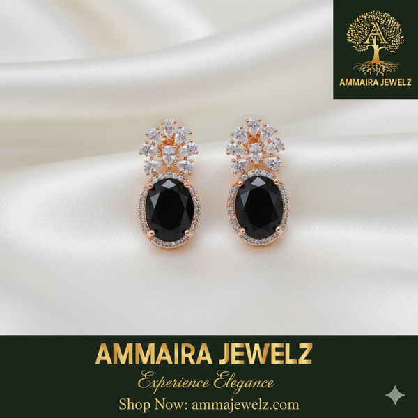 Ammaira's Midnight Glamour Drop Earrings: Bold Black & Rose Gold