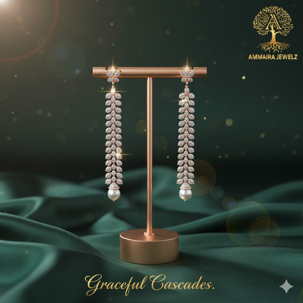 Ammaira's Graceful Cascades: The Diamond Vine Long Drop Earrings
