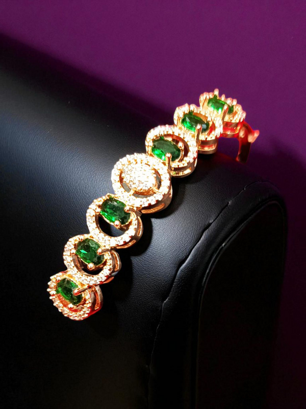✨ Ammaira’s Radiant Emerald Green Stone Rose Gold Plated AAA AD Zirconia Openable Bracelet ✨