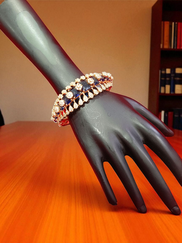 ✨ Ammaira’s Royal Elegance Rose Gold Plated Blue Stone AAA AD Zirconia Openable Bracelet ✨