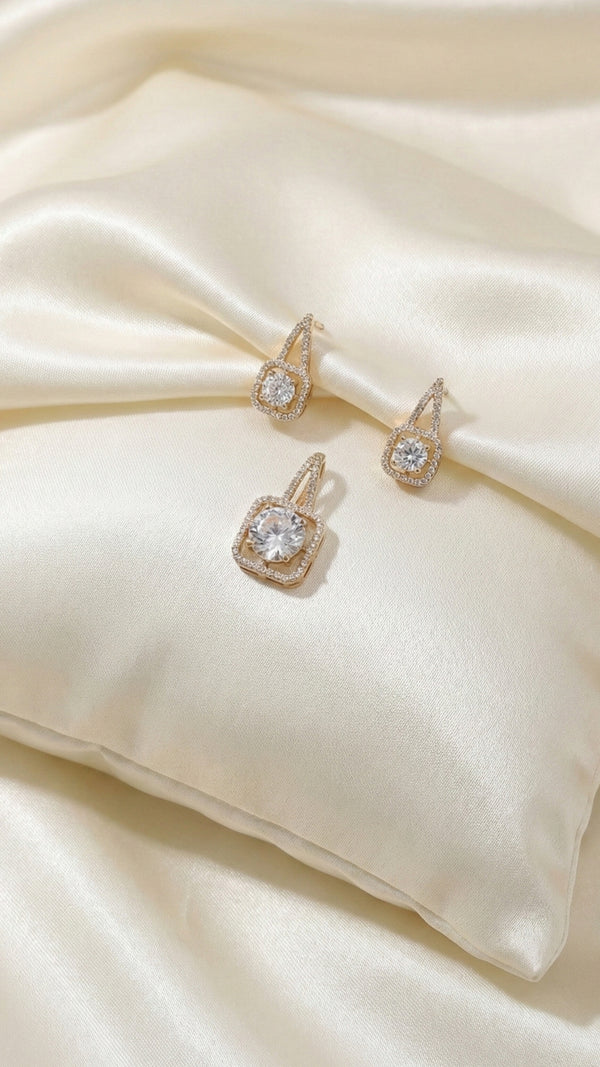 Ammaira's Rose Gold-Tone Square Halo Solitaire Set