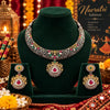Handcrafted oxidised silver necklace set for women featuring multicolor stones and matching chandelier earrings.