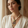 Ivory Beaded Antique Pendant Necklace | Ammaira Jewelz.
