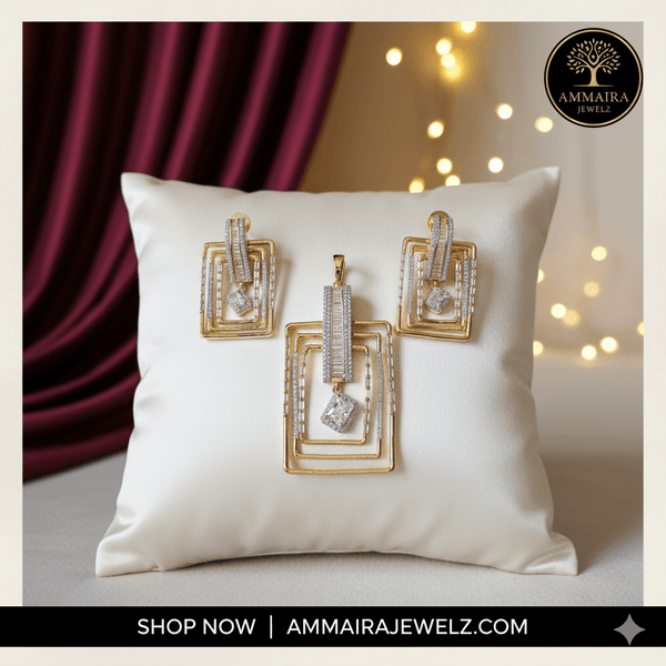 Luxe Geometric Gold & AD Pendant Set | Ammaira Jewelz Ammaira Jewelz