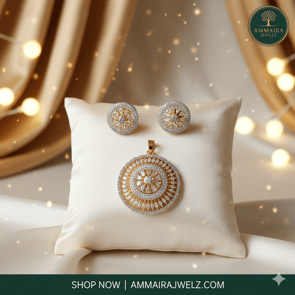 Luxe Gold Tone Round AD Pendant Set | Ammaira Jewelz Ammaira Jewelz
