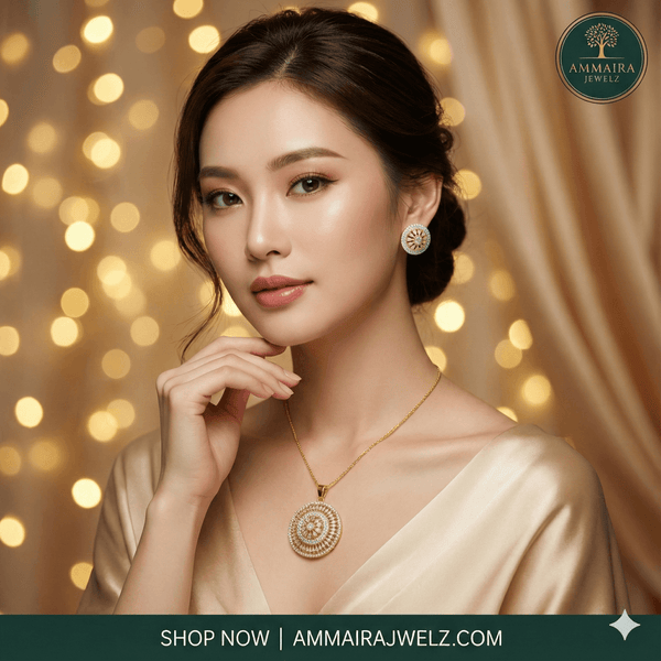 Luxe Gold Tone Round AD Pendant Set | Ammaira Jewelz Ammaira Jewelz
