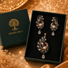 Luxury peacock pearl pendant set with American diamonds and matching designer earrings in black rhodium and rose gold finish.