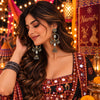 Two-tone oxidized alloy mirror-work fusion earrings for women featuring circular hoops, rectangular mirror accents and traditional jhumka-inspired drops.
