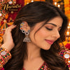 Meher Rang lightweight oxidized alloy jhumka earrings with multicolour stones and ear cuffs for Navratri festive wear.