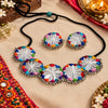 Multicolor threadwork oxidised necklace set with round embroidered motifs and matching earrings
