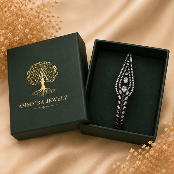 Noir Leaf Black Rhodium American Diamond Bracelet for Women