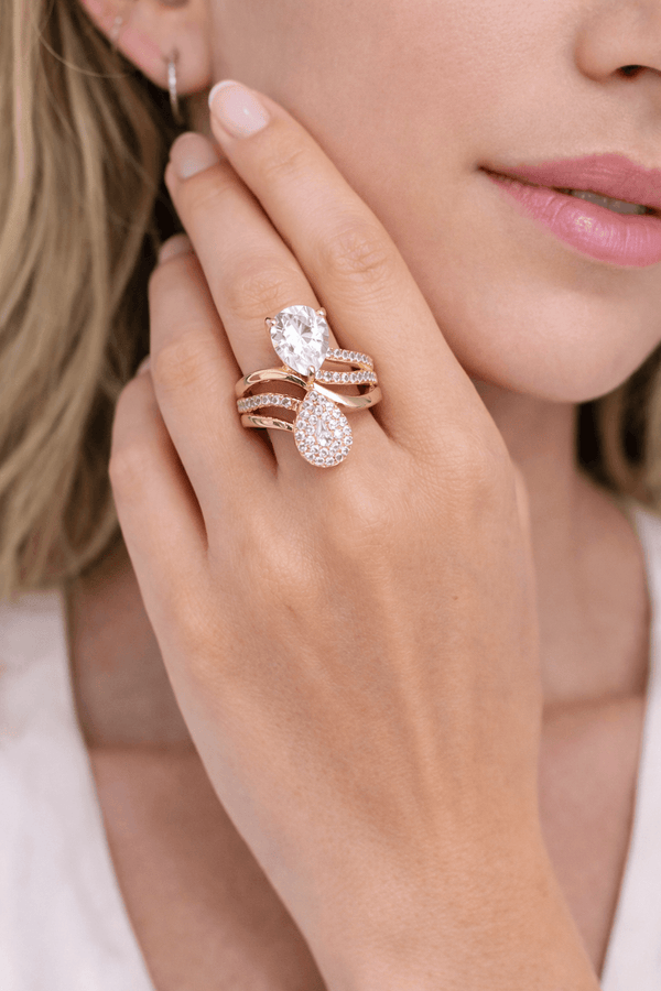 Pear-Shaped Double Stone Rose Gold Ring for WomenAmmaira Jewelz
