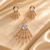 Rose gold American diamond pendant set in premium brass featuring a pear-shaped centre stone, sparkling fan-shaped bars and matching earrings.