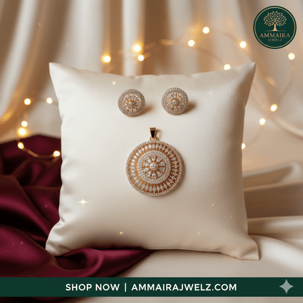 Radiant Rose Gold Floral CZ Pendant Set | Ammaira Jewelz Ammaira Jewelz