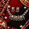 Rajvanshi antique oxidised ghungroo necklace set for women with traditional motifs and matching earrings.