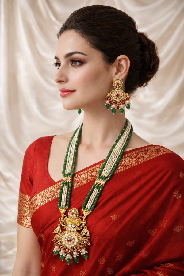 Rajwada Emerald Pearl Heritage Jewellery Set