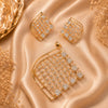 Regal Lattice American Diamond gold polish pendant set with matching earrings for women featuring an elegant geometric lattice design.