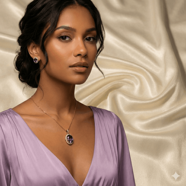 Rose Gold Amethyst Oval Pendant Set | Ammaira Jewelz Ammaira Jewelz