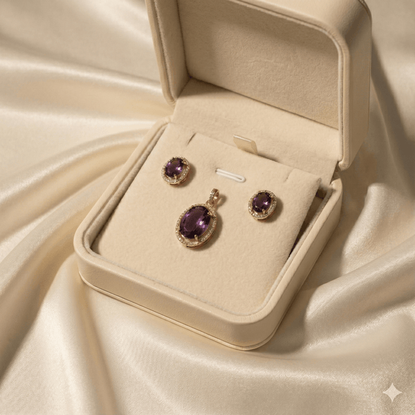 Rose Gold Amethyst Oval Pendant Set | Ammaira Jewelz Ammaira Jewelz