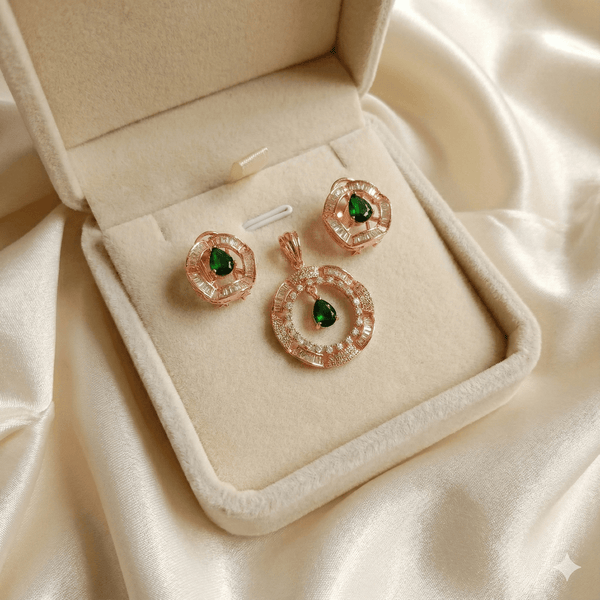 Rose Gold Baguette & Emerald Halo Set | Ammaira Jewelz Ammaira Jewelz
