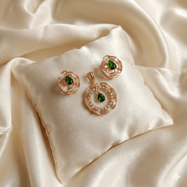 Rose Gold Baguette & Emerald Halo Set | Ammaira Jewelz Ammaira Jewelz