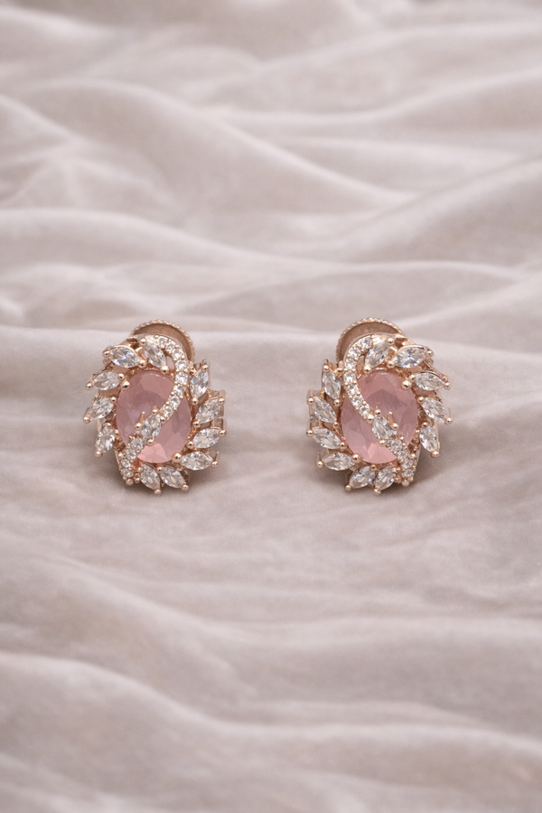 Rose Gold Blush Pink Stone Diamond Pendant & Earrings Set | Ammaira Jewelz