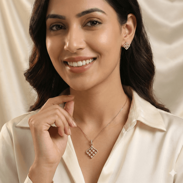 Rose Gold Diamond Lattice Pendant Set | Ammaira Jewelz Ammaira Jewelz