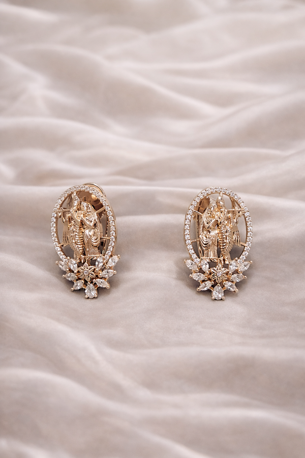 Rose Gold Divine Radha Krishna Diamond Pendant & Earrings Set | Ammaira Jewelz