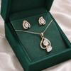 Rose Gold Double Teardrop Crystal Pendant & Earrings Set – Luxury Sparkle Jewelry