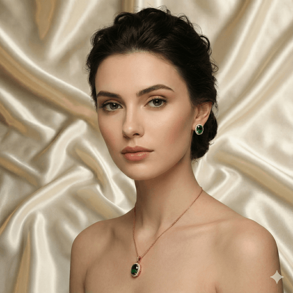 Rose Gold Emerald Oval Pendant Set | Ammaira Jewelz Ammaira Jewelz