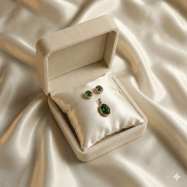 Rose Gold Emerald Oval Pendant Set | Ammaira Jewelz Ammaira Jewelz